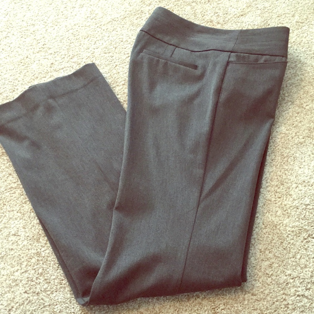 Women’s grey slacks with buckle wide banded waist